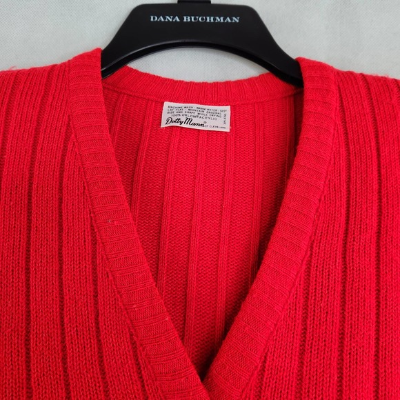 Vintage Sweater Vest Dotty Mann of Cleveland Red Button Up Knit Orlon Acrylic - Picture 2 of 12